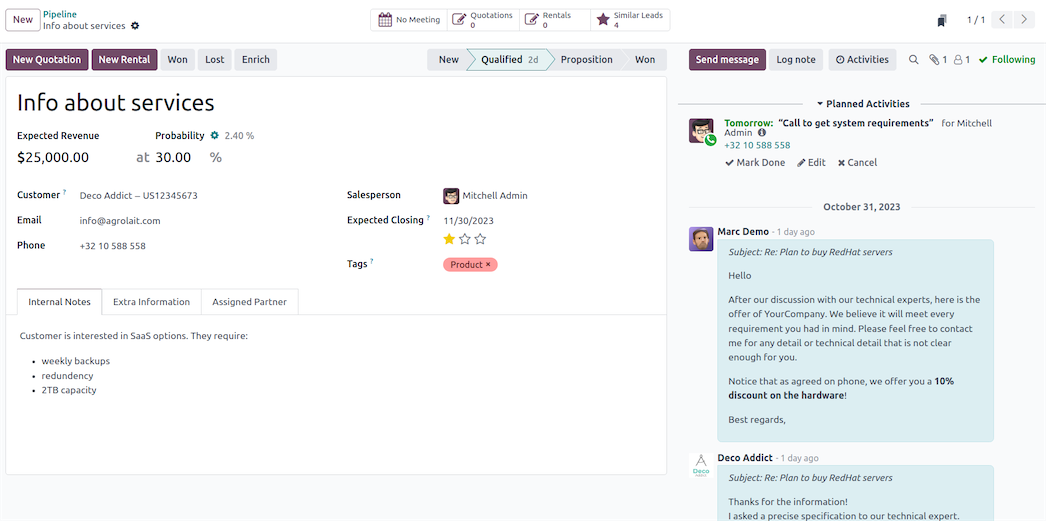 Odoo CRM komunikácia