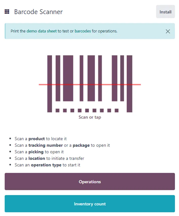 Odoo 18 ukážka skeneru čiarového kódu
